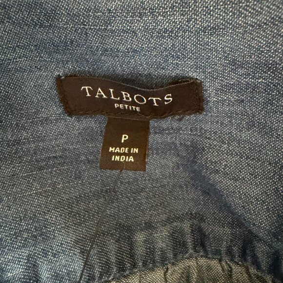 Talbots Petite ruffle neck long sleeve denim popover top women's size SP - Picture 9 of 10